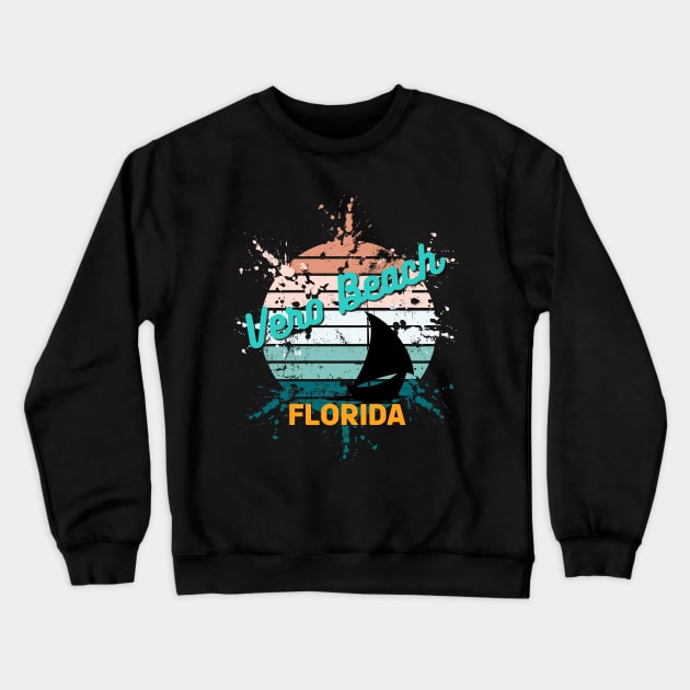 Vero Florida Retro Exploding Sunset Crewneck Sweatshirt by AdrianaHolmesArt